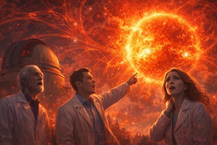 Магнитные бури 24–26 апреля 2026: официальный прогноз ИКИ РАН для метеозависимых. Когда плазма от вспышки на Солнце долетит до Земли? Обложка © ChatGPT / Карина Морозова