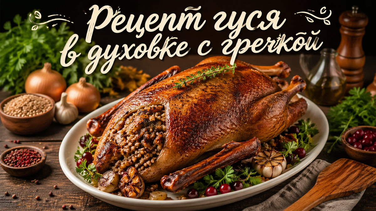 Гусь в духовке с гречкой