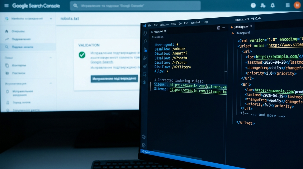 Исправление технических ошибок и настройка файлов robots.txt и sitemap для интернет-магазина.