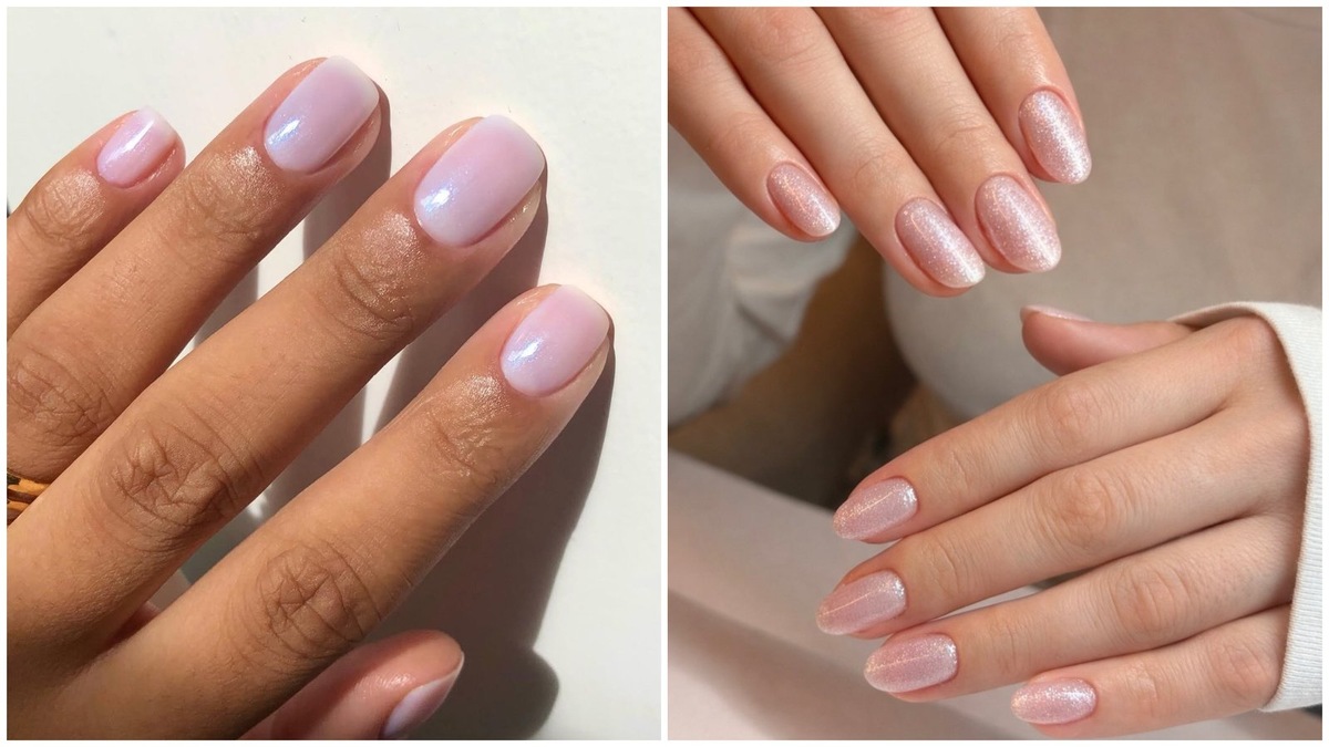    Полупрозрачный нюд с легким перламутровым блеском — основа весеннего маникюра 2026 года.