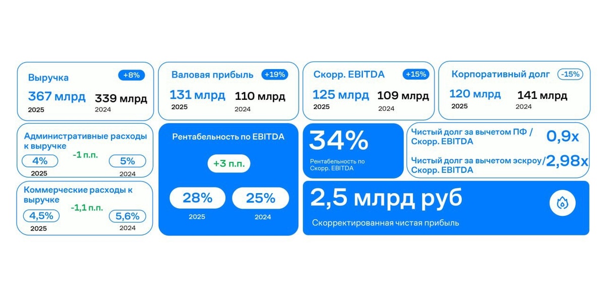 Финансовые показатели «Самолета» по итогам 2025 года