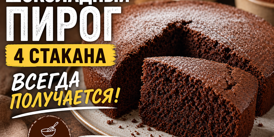 🥧 Пирог «4 стакано» с какао — мягкий, пышный и очень простой