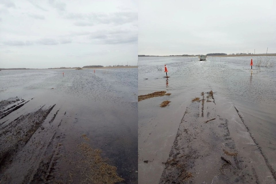    Вода размыла дорогу на двух участках сразу. Фото: пресс-служба ТУАД Новосибирской области.