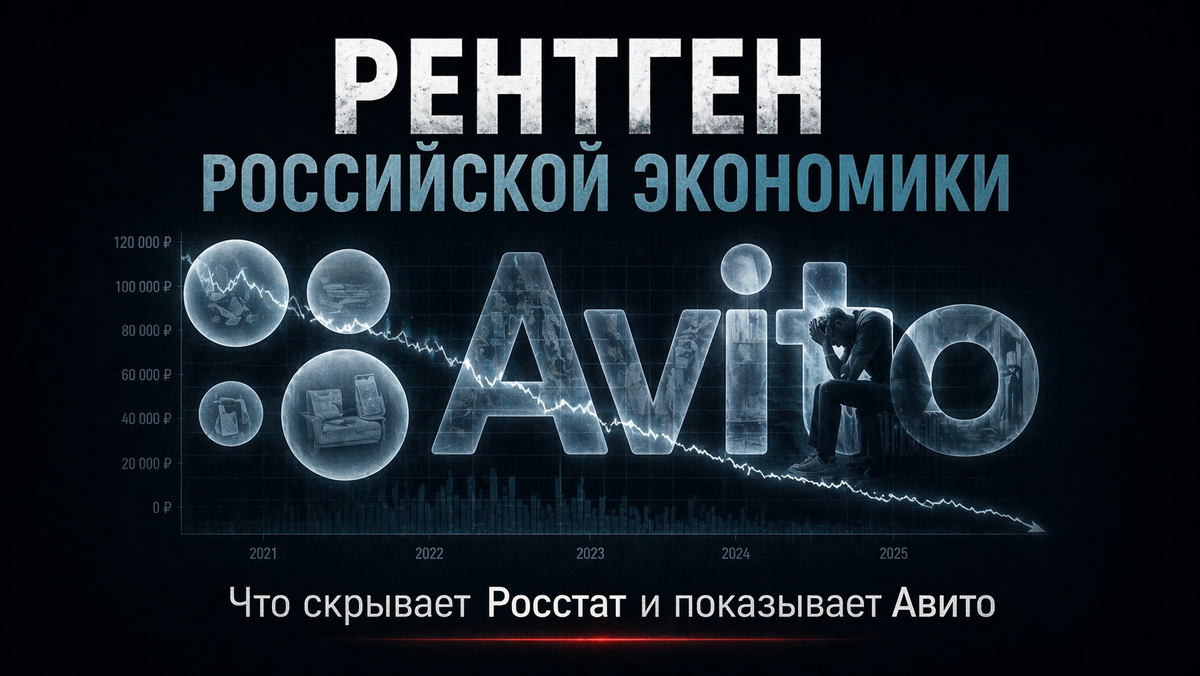 Стилизованный логотип Авито как рентгеновский снимок с графиком падения и силуэтом человека.