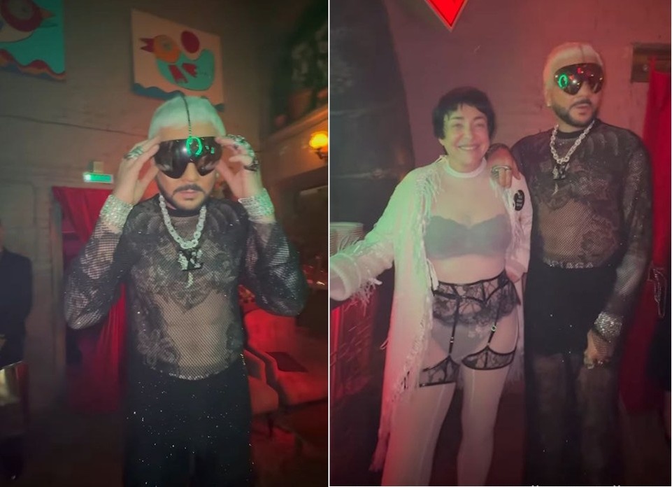    Филипп Киркоров отплясывал в сетке со стразами, Лолита - в кружевном исподнем Фото: Соцсети Ольги Орловой, кадр с видео