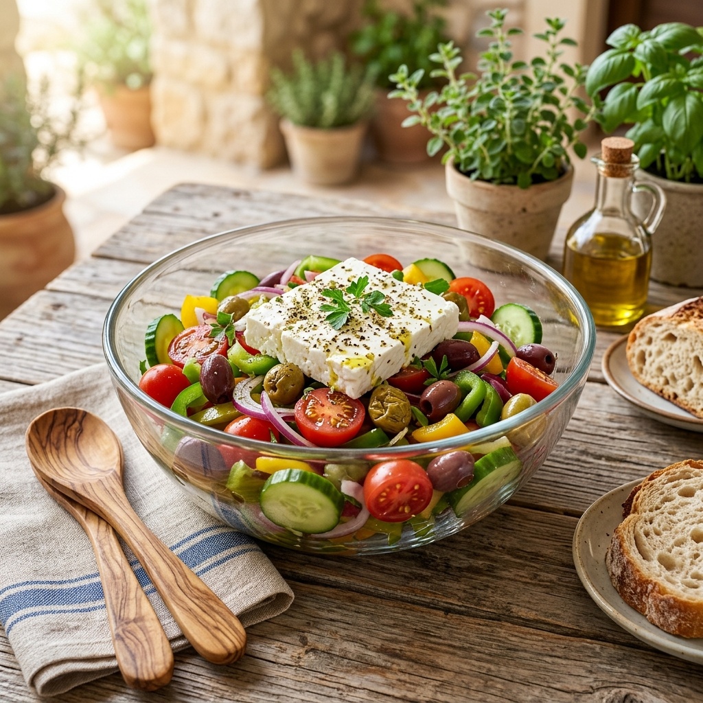 Классический греческий салат — свежесть и вкус Средиземноморья!