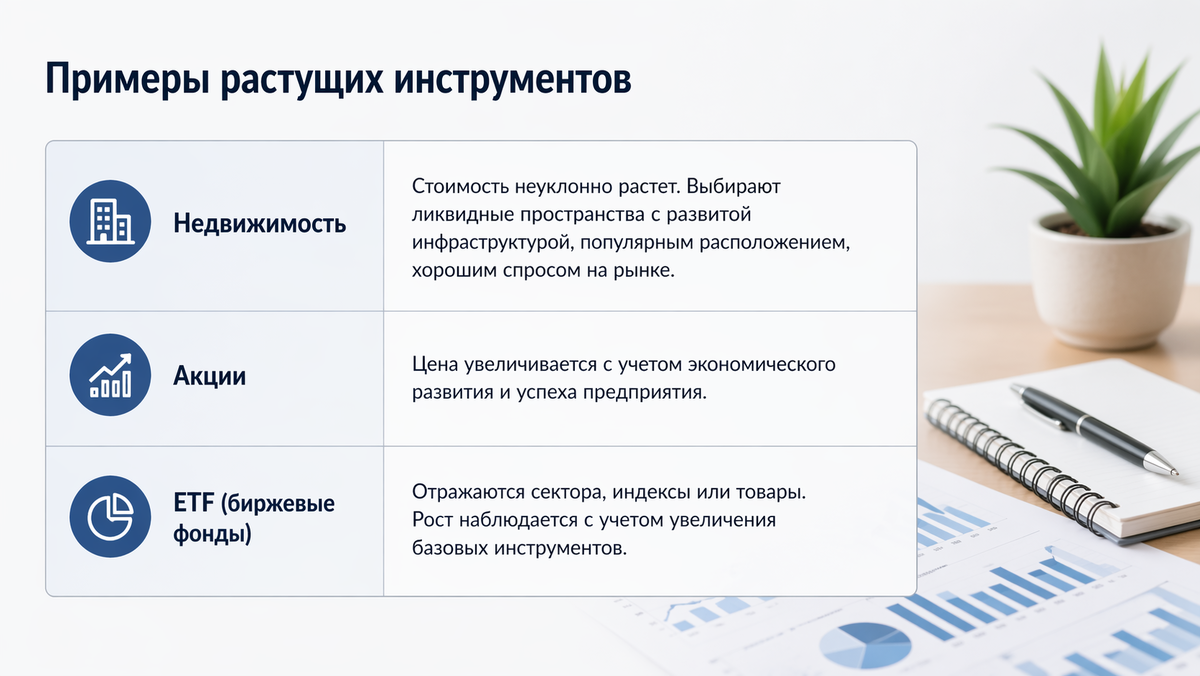 Рост стоимости активов со временем