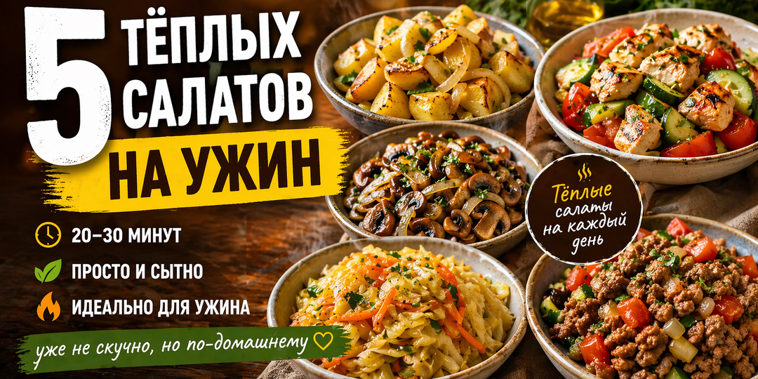 🥗 5 тёплых салатов на ужин (просто, но уже не скучно)