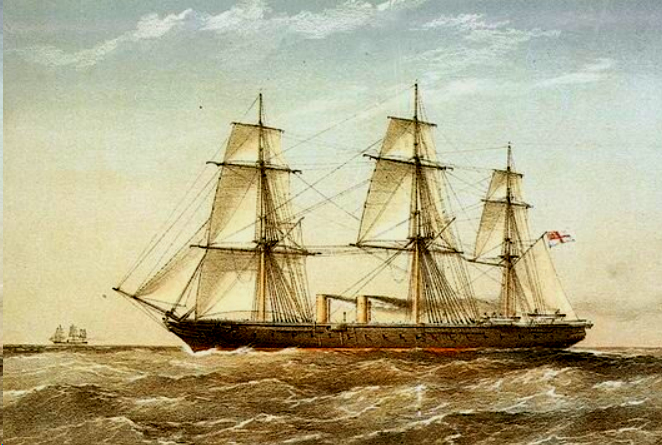 Батарейный броненосец «Уорриор» (1860). Картина - художник Уильям Митчелл