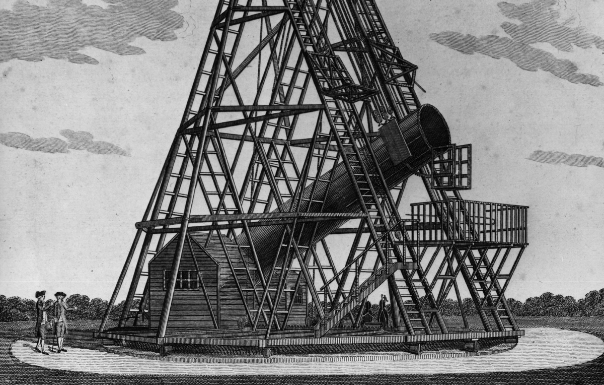    Гравюра "40-футовый телескоп Уильяма Гершеля", 1789 год  Hulton Archive/Getty Images