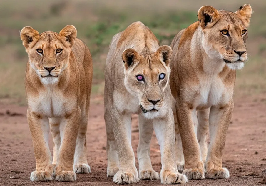 В центре кадра львица Джози. Что не так с её глазами вы узнаете чуть ниже.