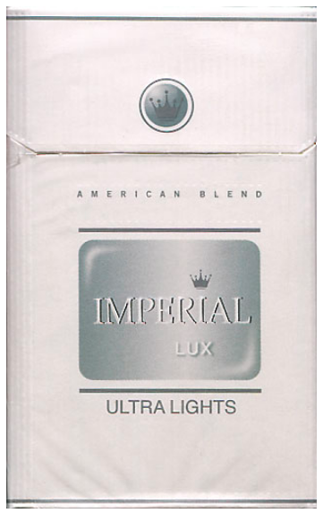 "Imperial" Lux Ultra Lights. Duty Free, Иран, конец 2000-х годов. 20 штук с фильтром в коробке с откидной крышкой и в целлофане. Смола 4 мг, никотин 0,3 мг. Производитель: Imperial Tobacco, владелец торговой марки: Imperial Tobacco.