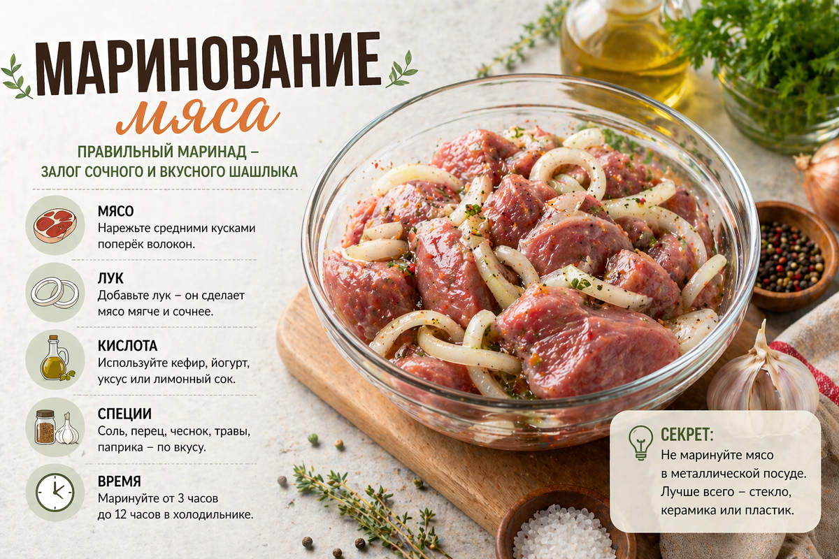 Правильный маринад — залог сочного шашлыка
