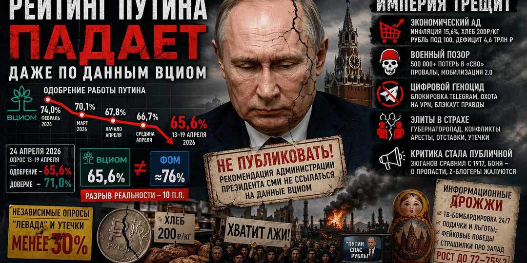 Как падает рейтинг Путина — даже по данным ВЦИОМ