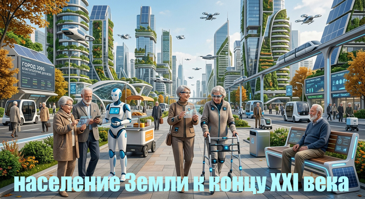 Картинка для привлечения внимания: как ИИ видит будущее через 70 лет. Это мир стариков в мире Hi Tech.