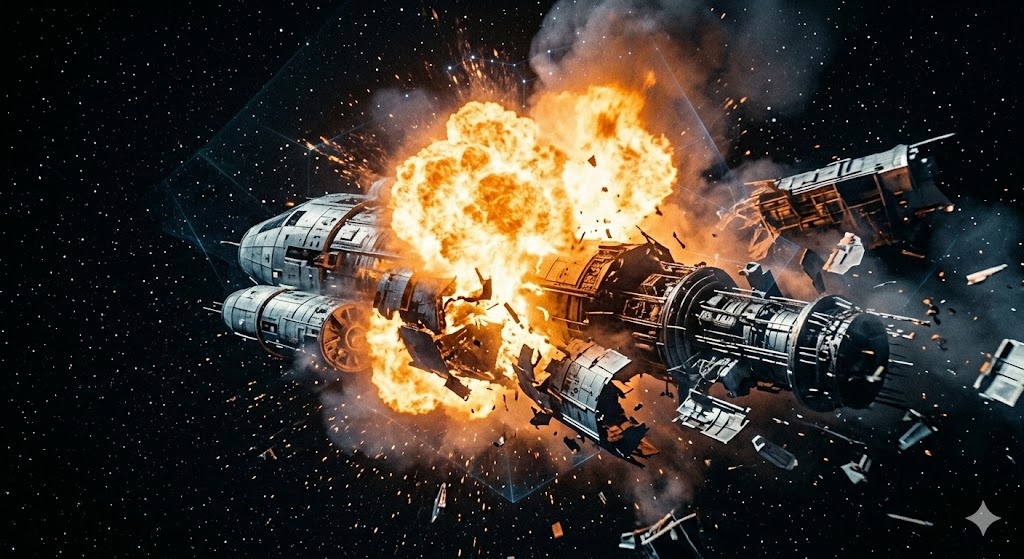 "Гибель звездолёта "Колумб"", иллюстрация создана сетью Джемини