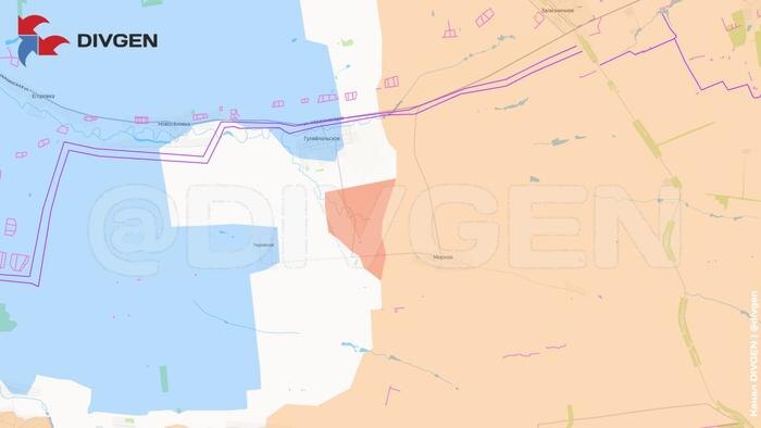 Карта СВО на 25 апреля 2026 года. Штурмовые подразделения ВС РФ продвигаются к Чаривному и Гуляйпольскому. Фото © Telegram / DIVGEN 🚩 Карта СВО