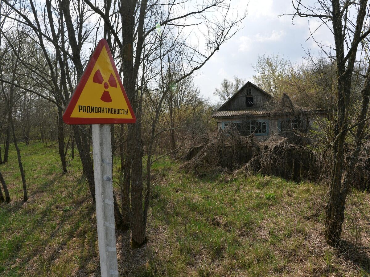    Предупреждающий знак и заброшенный дом на территории Полесского государственного радиационно-экологического заповедника | © РИА Новости / Виктор Толочко