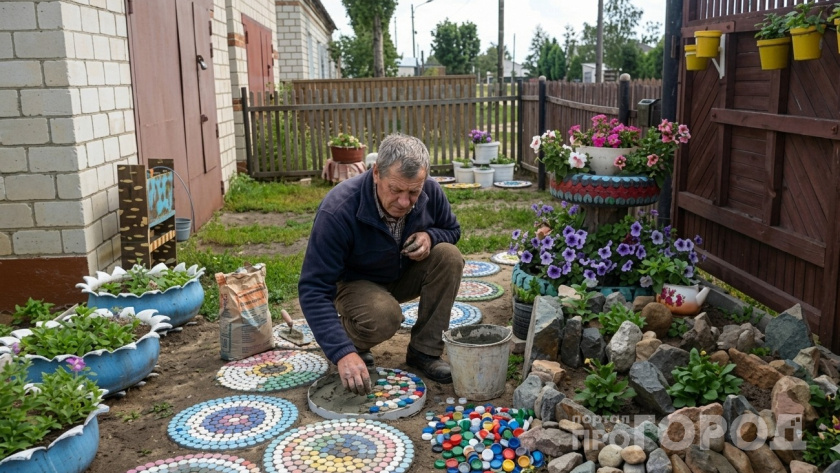 Сосед это выбрасывает, а я сдуваю пылинки: сделал из дачного мусора садовые дорожки - не боятся ни снега ни ливней