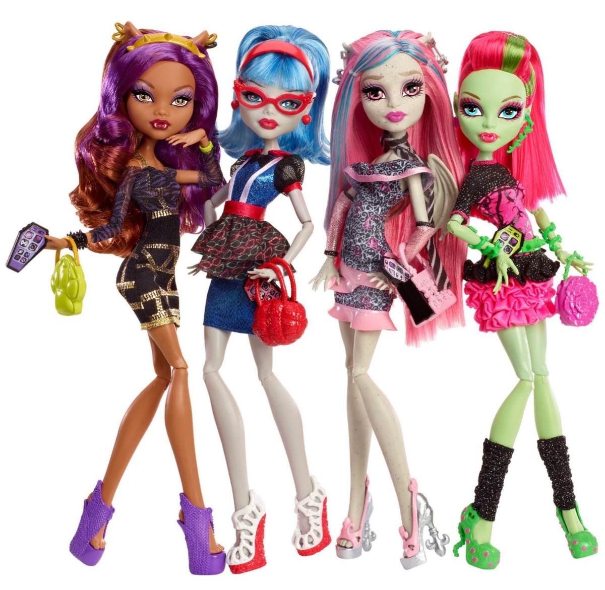 Monster High Ghoul’s Night Out 4-pack (Clawdeen Wolf, Ghoulia Yelps, Rochelle Goyle, Venus McFlytrap) (2013)