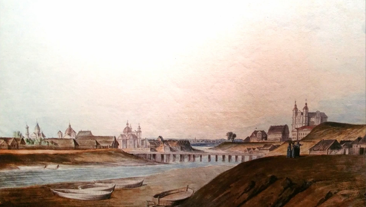 Свайный мост на акварели Юзефа Пешки. Начало XIX века.