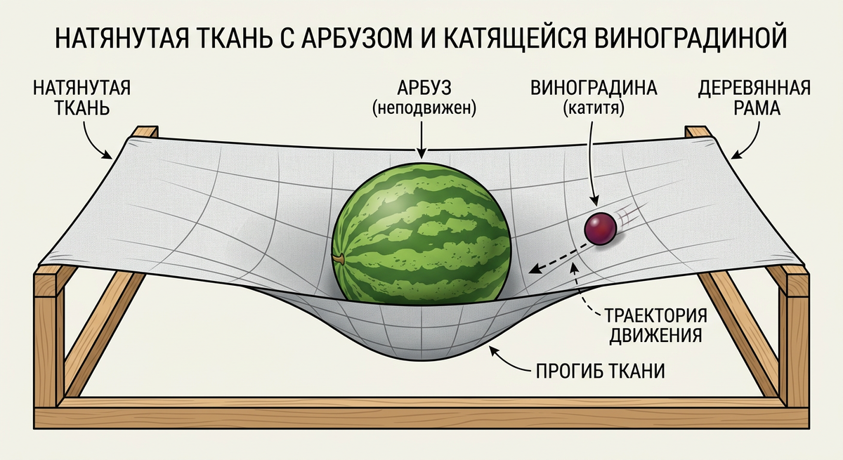  Натянутый ткань с арбузом и катящейся виноградиной
