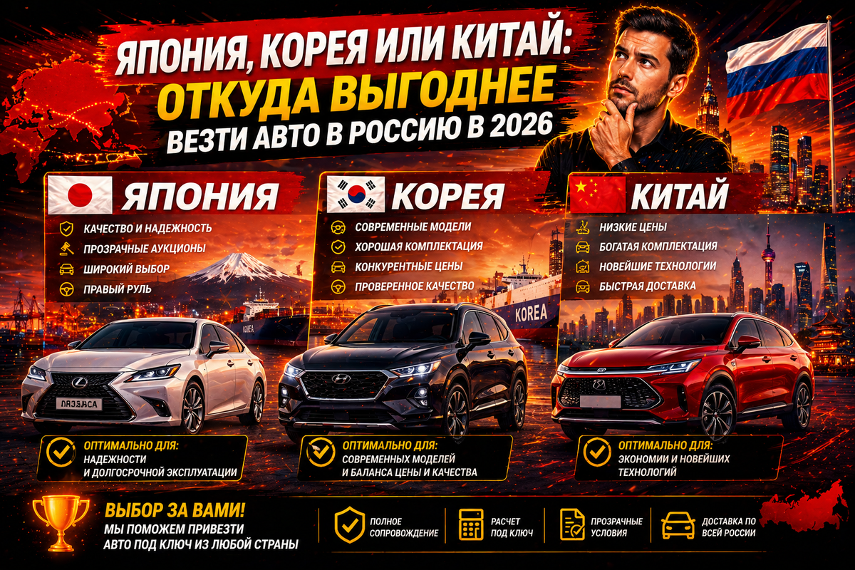 Япония, Корея или Китай: откуда реально выгоднее везти авто в 2026