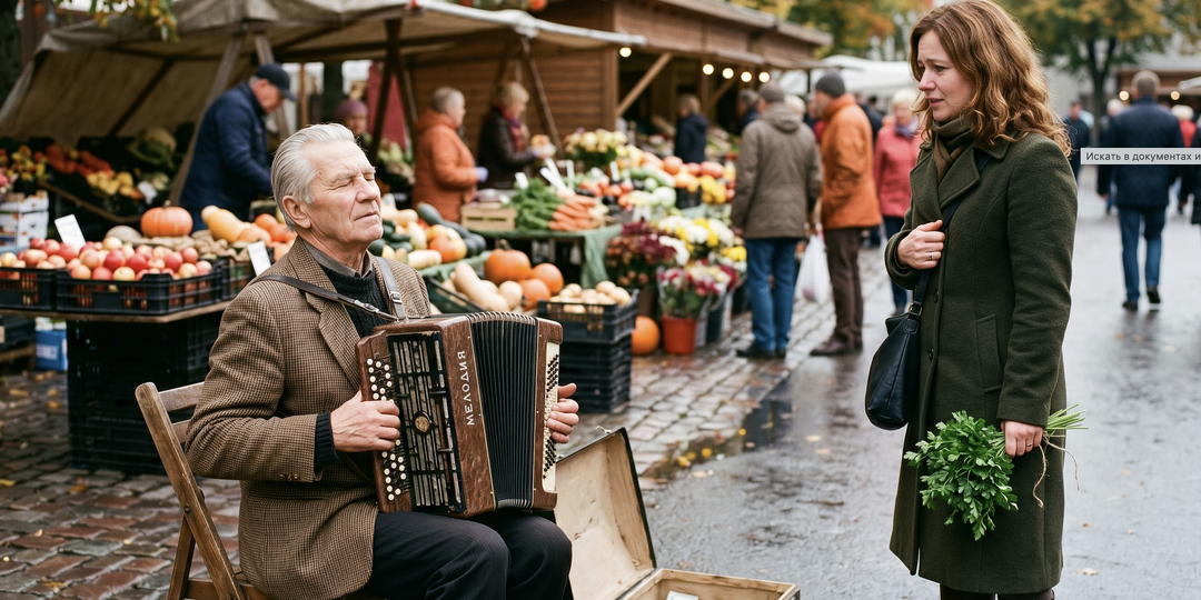 На рынке играл баянист. Он играл мелодию, которую мне пела мама в три года. Мама никому её не напевала