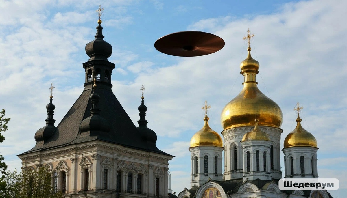 НЛО над Киевской лаврой 1978 г. Сгенерировано по свидетелствам очевидцев.