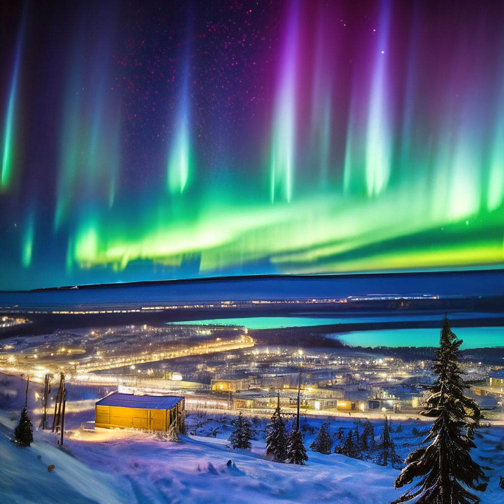 Северное сияние над Мурманском. Лучше всего смотреть за городом, в Термитерке — подальше от городской засветки