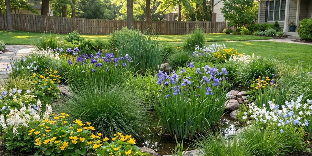 Дождевой сад вместо вечной лужи: красивое решение для проблемного места