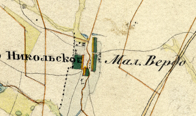 Деревня Малая Верда на карте А.И. Менде, изданной в 1862 году