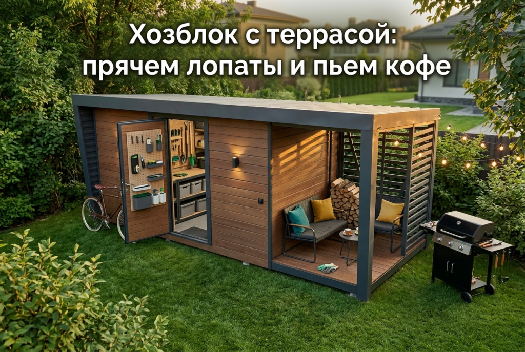    Пример обустройства зоны отдыха на террасе, совмещенной с хозблоком. hozblock