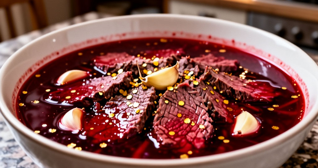 Классический борщ с говядиной и чесноком