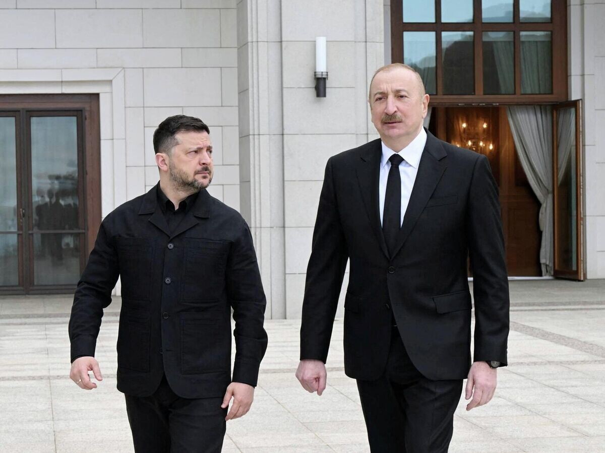    Владимир Зеленский и Ильхам Алиев во время встречи | © REUTERS / Azeri Presidential Press Service