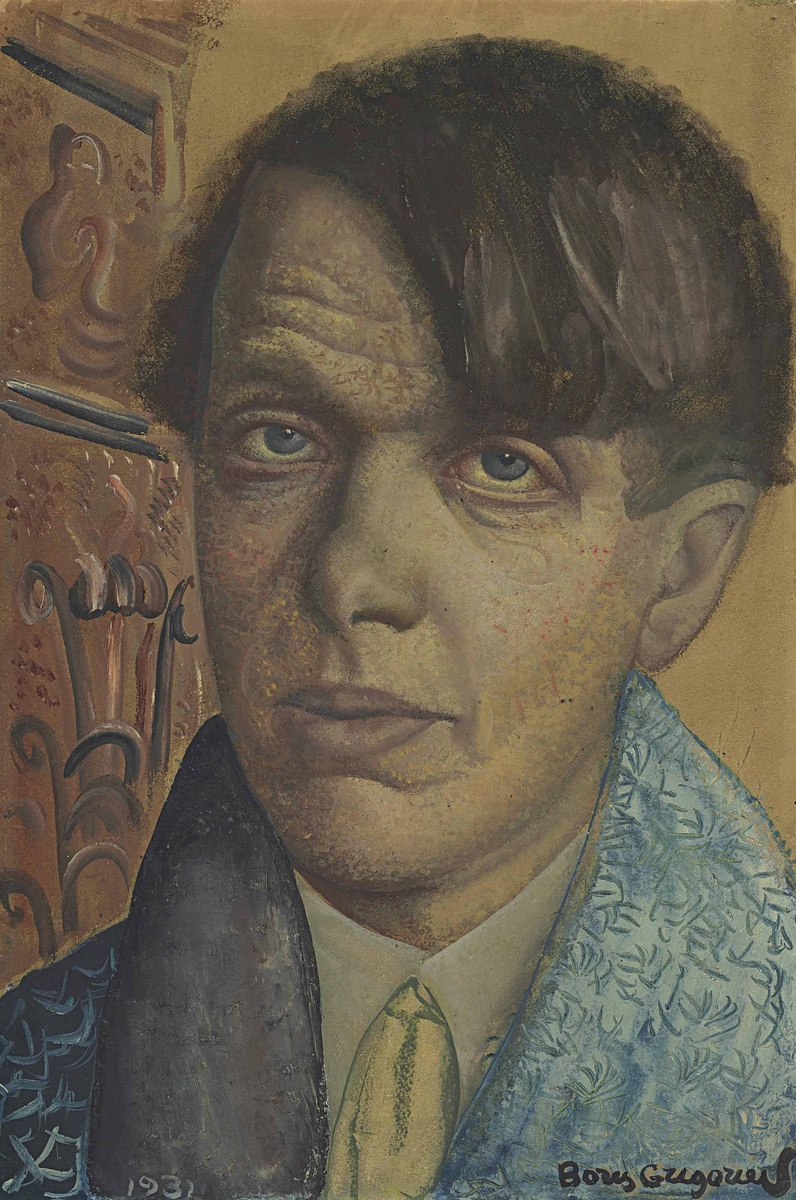 Борис Григорьев. Автопортрет. 1931 год. Бумага, гуашь. 42.9 x 29 см Частная коллекция. Последний раз реализована на аукционе Christie’s