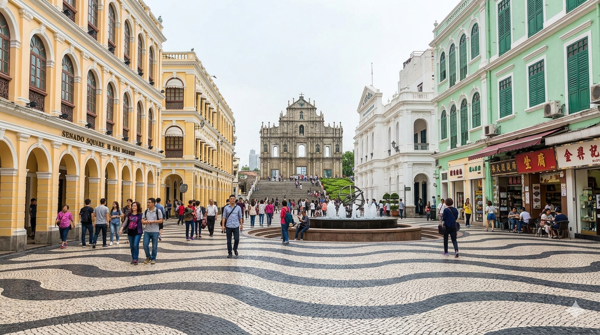 Площадь Сенадо и руины Собора Святого Павла