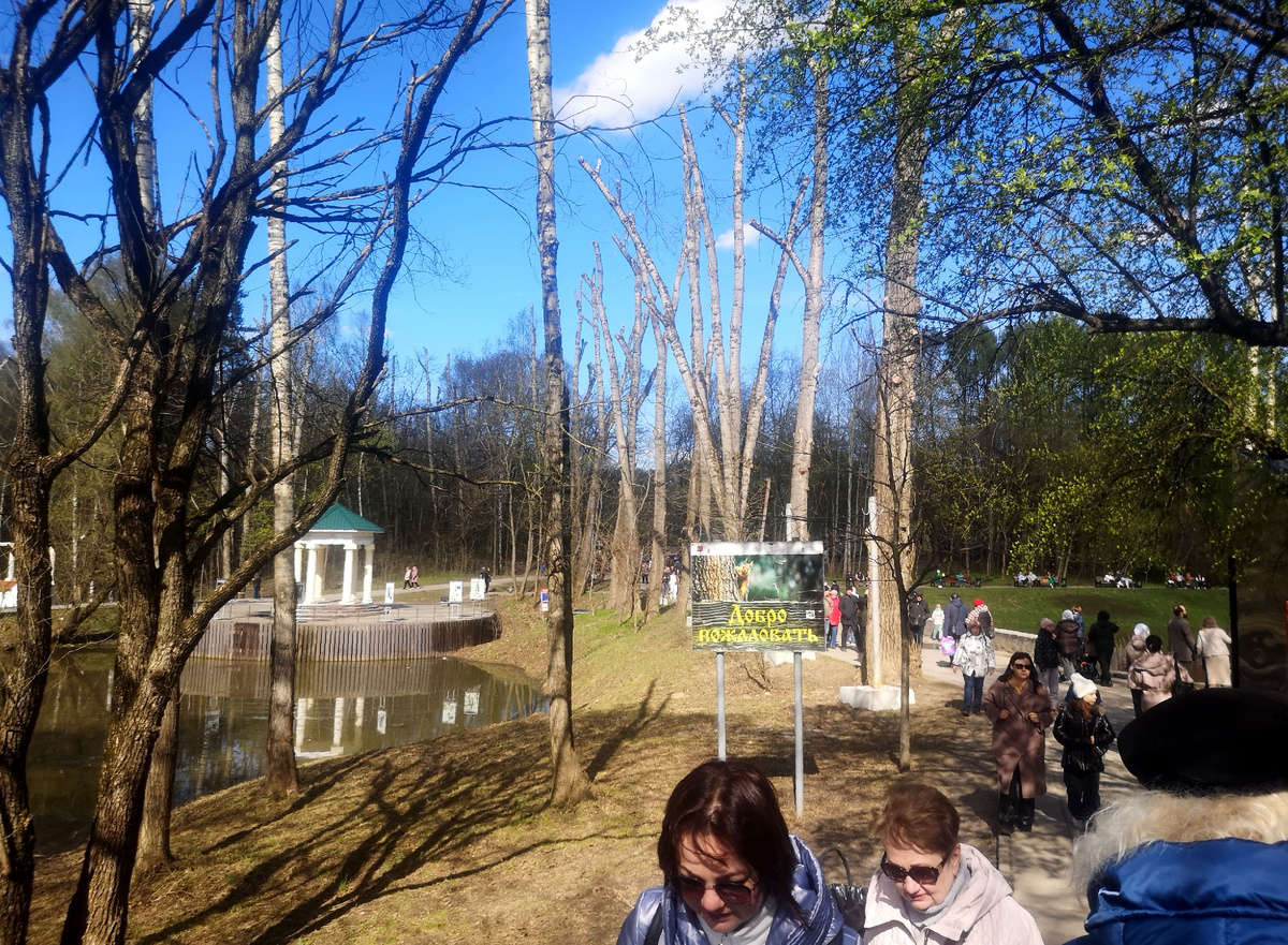 Вход в парк, вид на ротонду и Третий пруд на Бирюлевском ручье