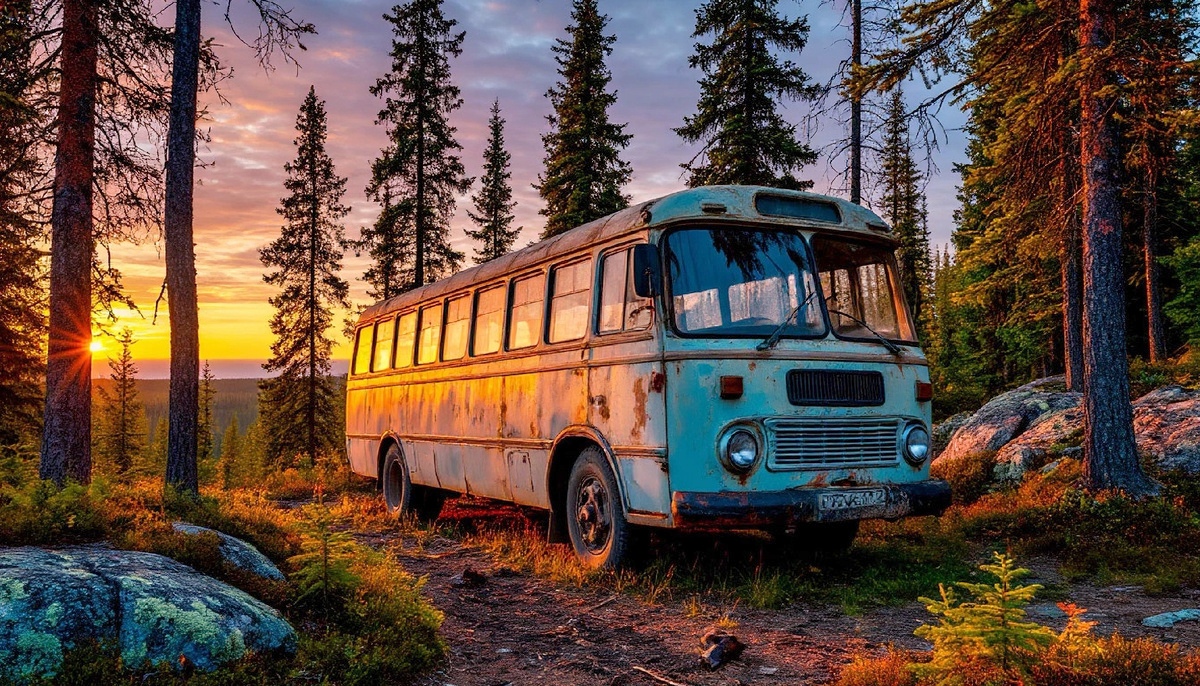 На вершине стоял автобус. 