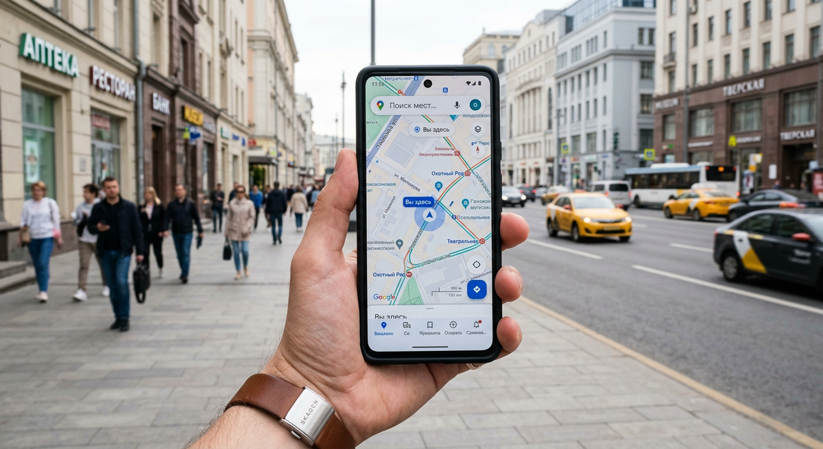  Интерфейс карты, фокус на точке геолокации