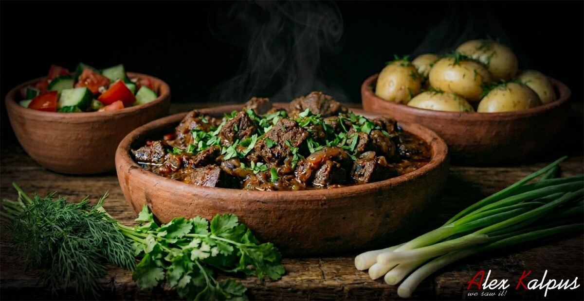 Готовим праздник вкуса: нежнейшая говяжья печень, томленная в красном вине по-грузински