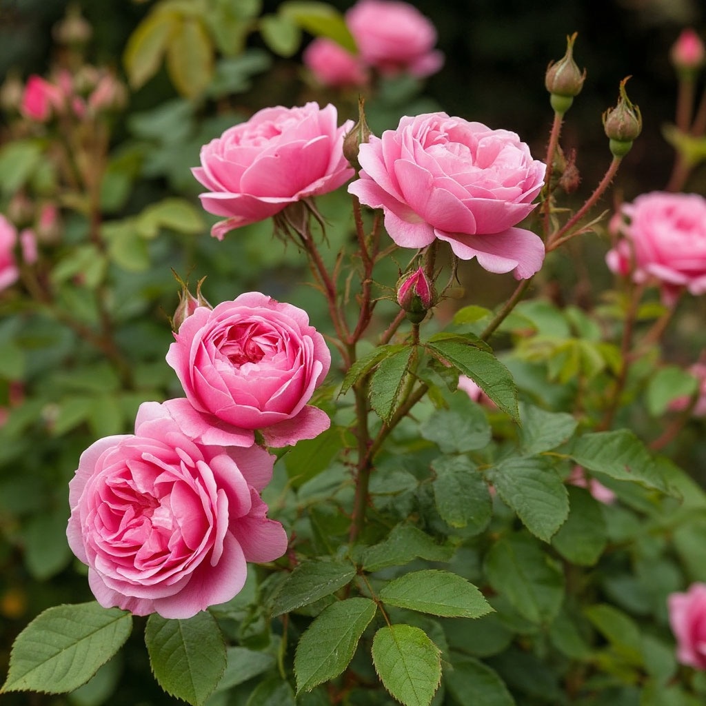 Махровый шиповник в саду в Подмосковье