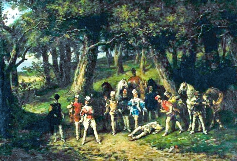 "Дуэль миньонов". Картина художника В. Бакаловича (19 век).