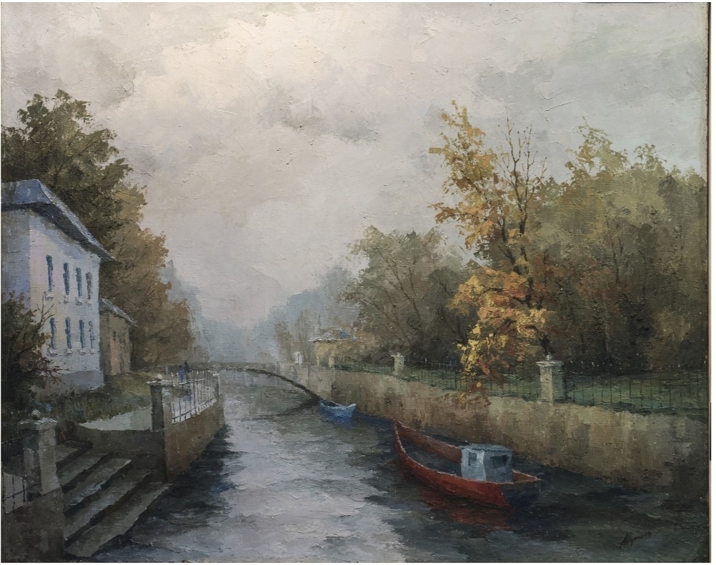 ЮДИНЦЕВ А.В. ПО ОСЕННЕЙ ВОДЕ. 80 х 100 см. 1999