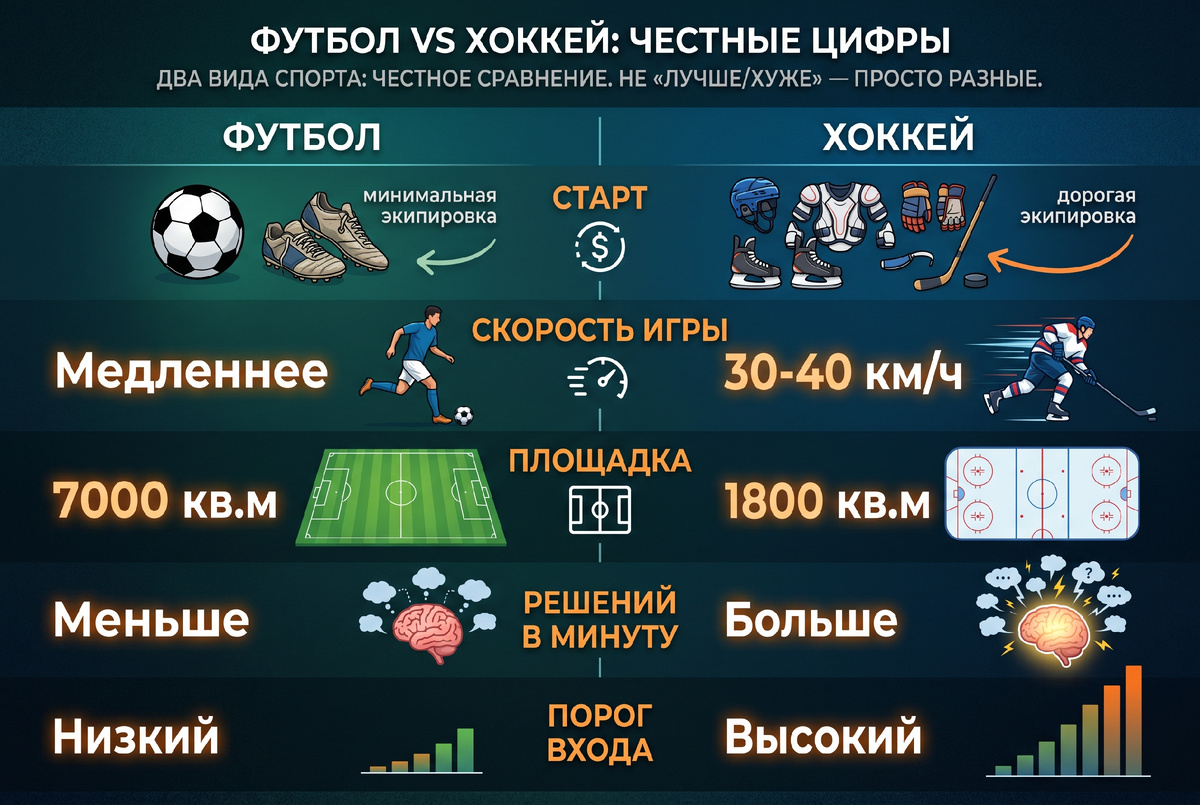 Объективное сравнение хоккея и футбола — не лучше и хуже, а просто разные