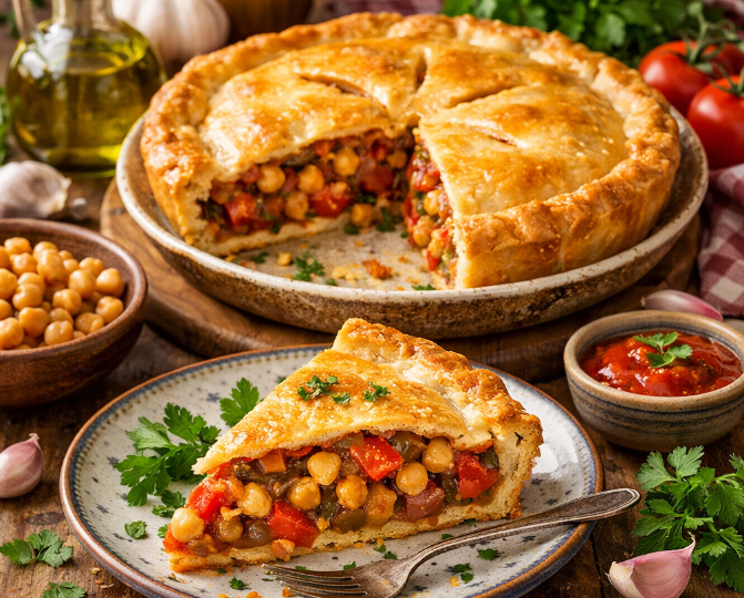 Пирог с нутом и помидорами
