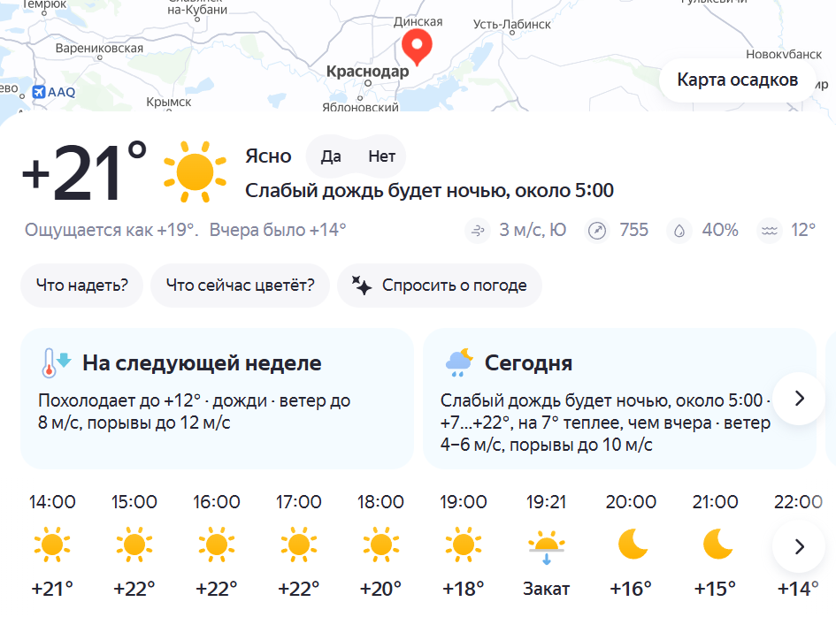 Скриншот с Яндекс.Погода