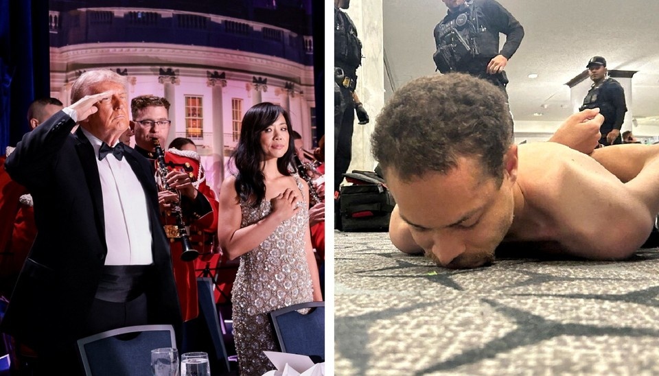    Вооруженный дробовиком учитель Коул Томас Аллен (справа) пытался ворваться в банкетный зал, где проходило крупное мероприятие с участием президента Трампа, министров и членов администрации Белого дома REUTERS