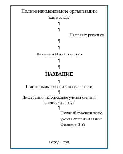 Рисунок 2. Схема оформления сведений на титульном листе