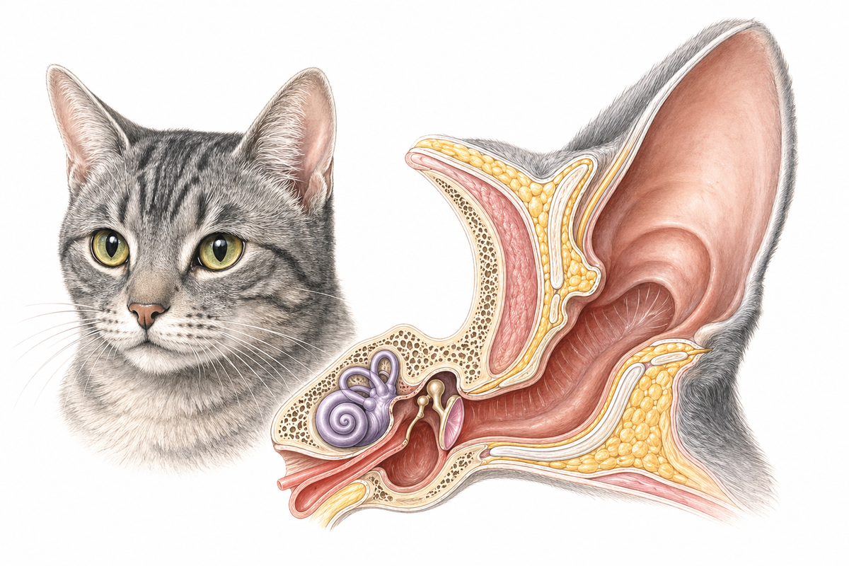 Образовательная схема анатомии уха кошки